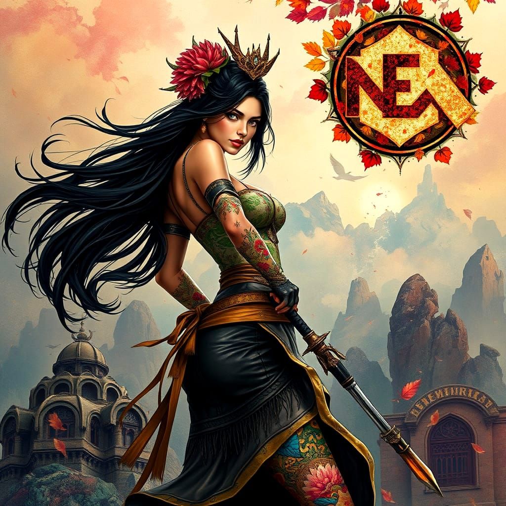 Ethereal Hyperfuturistic Goddess of Falling Leaves in Pointi...