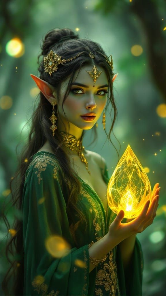 Enchanted Forest: Emerald-Skinned Enchantress Portrait