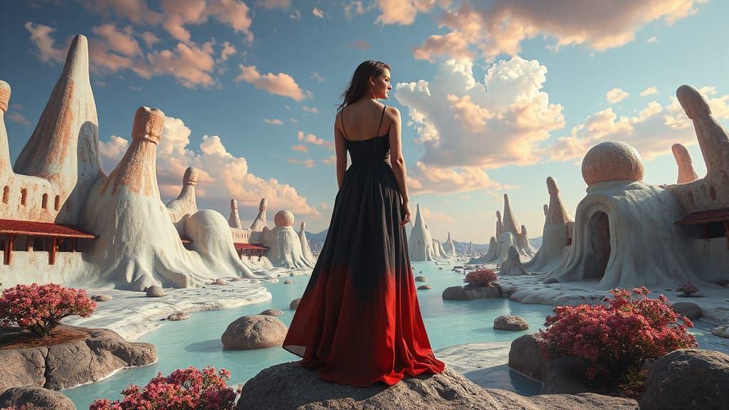 Surreal Dreamscape with Woman in Jacek Yerka Style