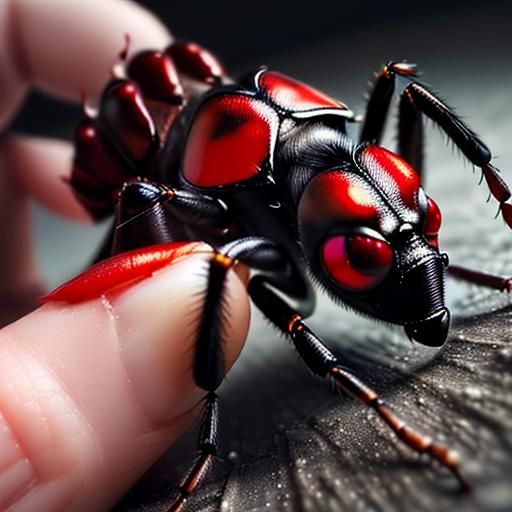 Ornate Insect on Human Hand Macro Photograph
