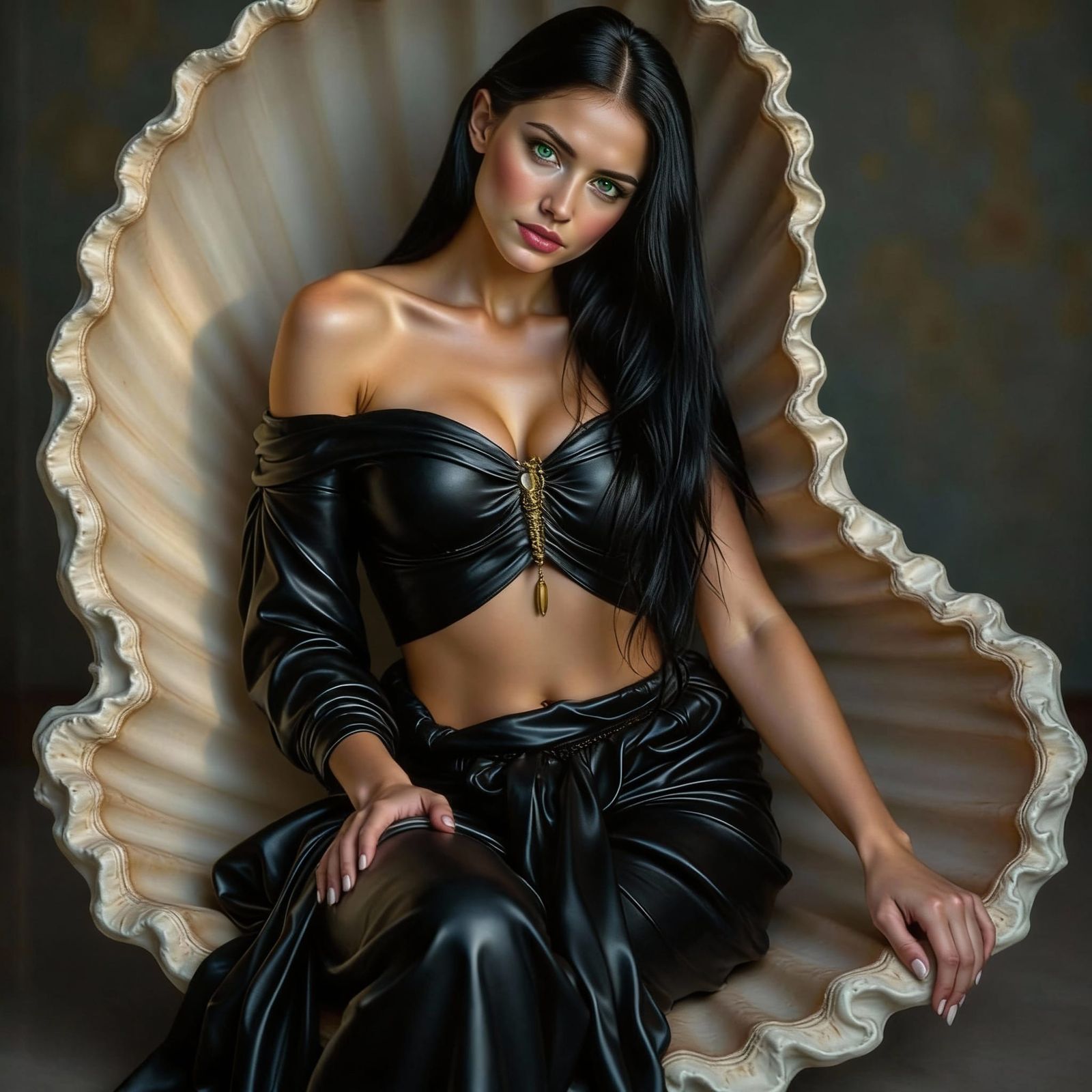 Sveta; The Renacentist Aphordite XV Black Leather. (The Women in any Style❣️ Challenge hosted by Fischlee)