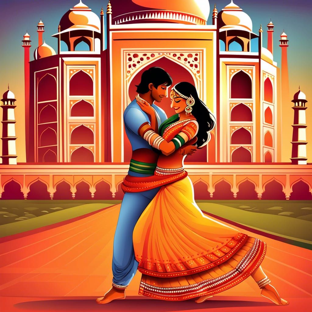 Bollywood Dance Scene with Taj Mahal Backdrop