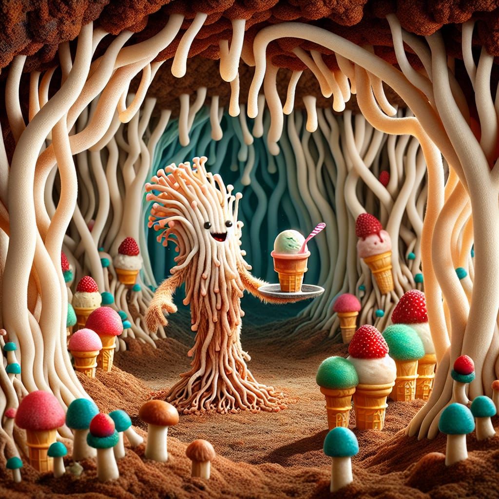 Anthropomorphic Mycelium Serves Ice Cream Underground