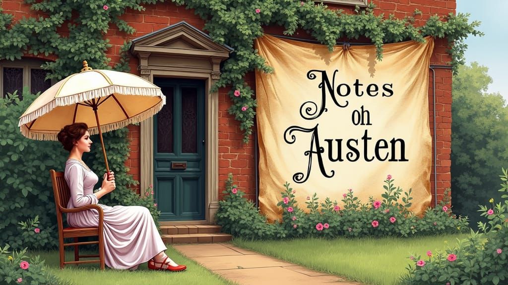 Jane Austen Portrait with Illustrated Banner