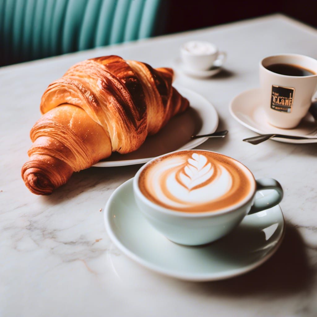 Half-Eaten Croissant Beside Cappuccino