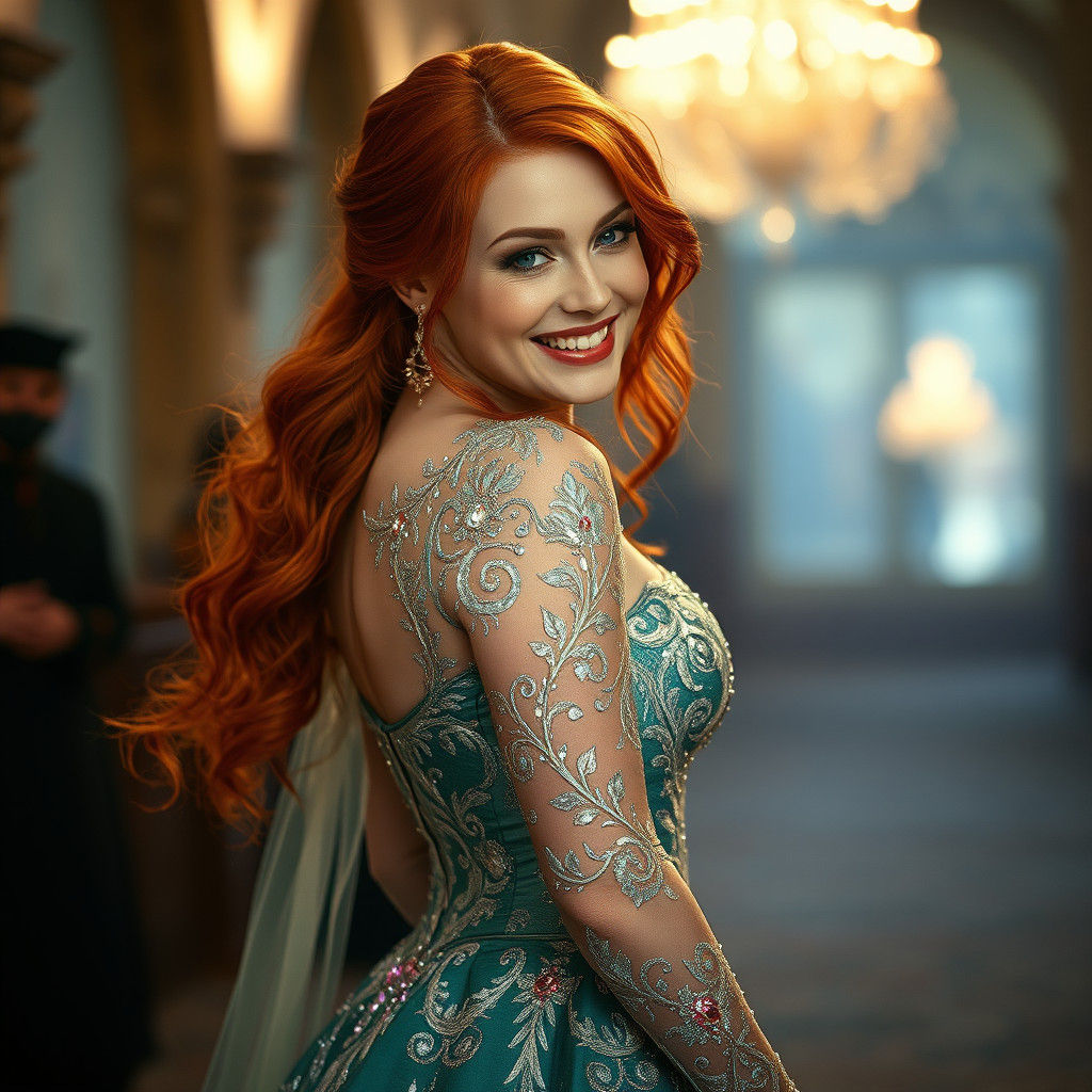 Radiant Redhead Princess Bride in Sparkling Gown