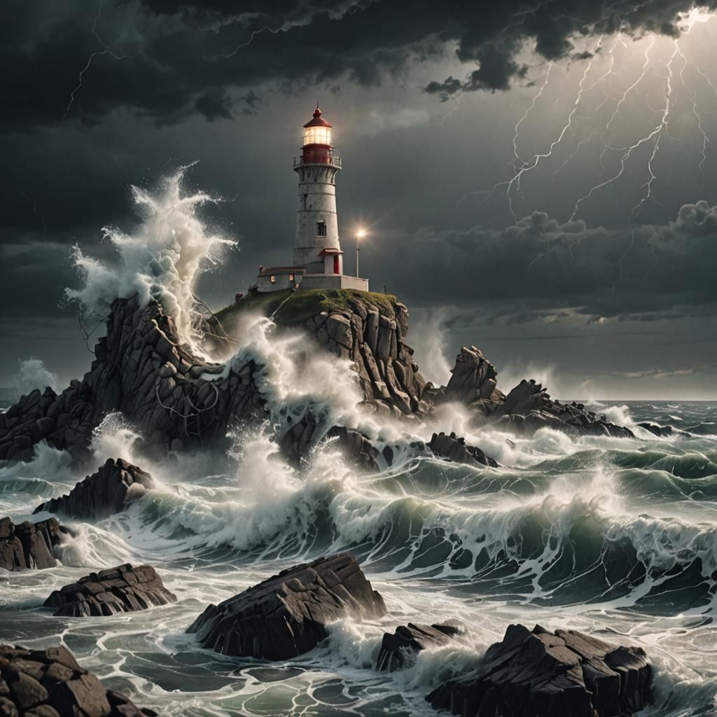 Stormy Lighthouse in Surreal 3D Strings Art