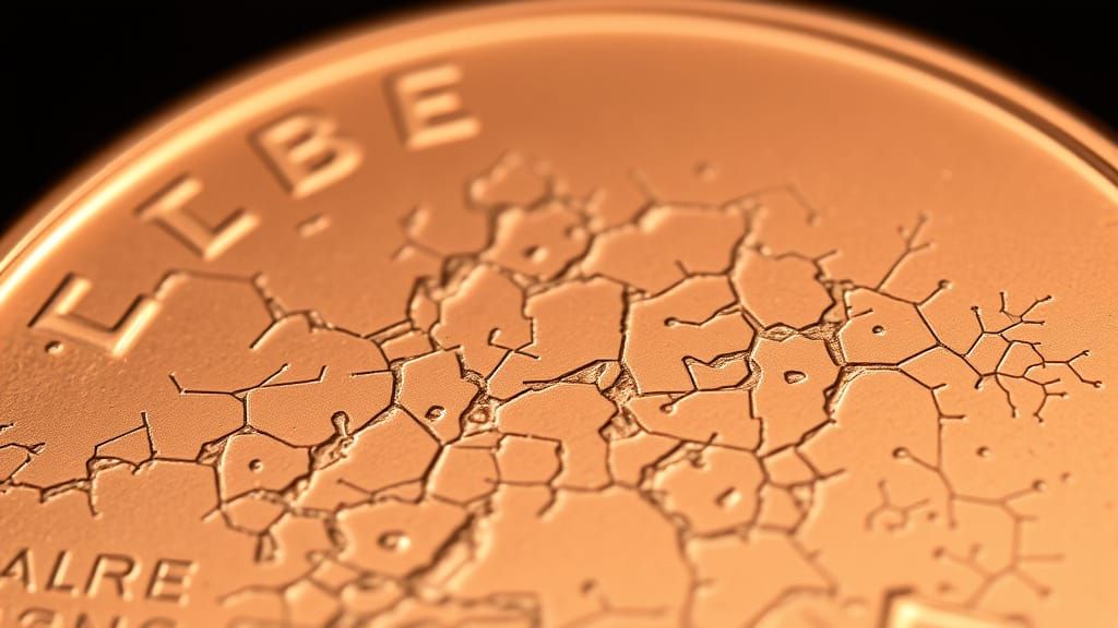 Microscopic Crystal Structure on Copper Penny