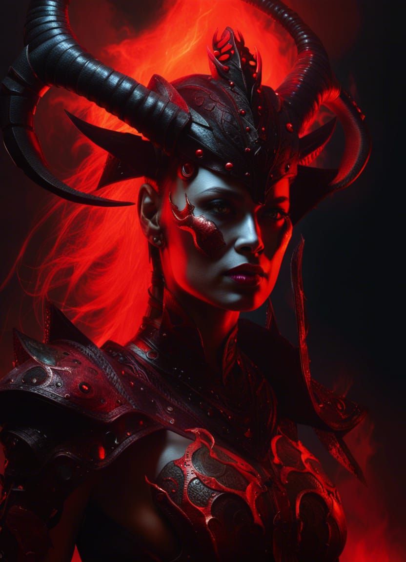 Cybernetic Demon Woman with Ram Horns