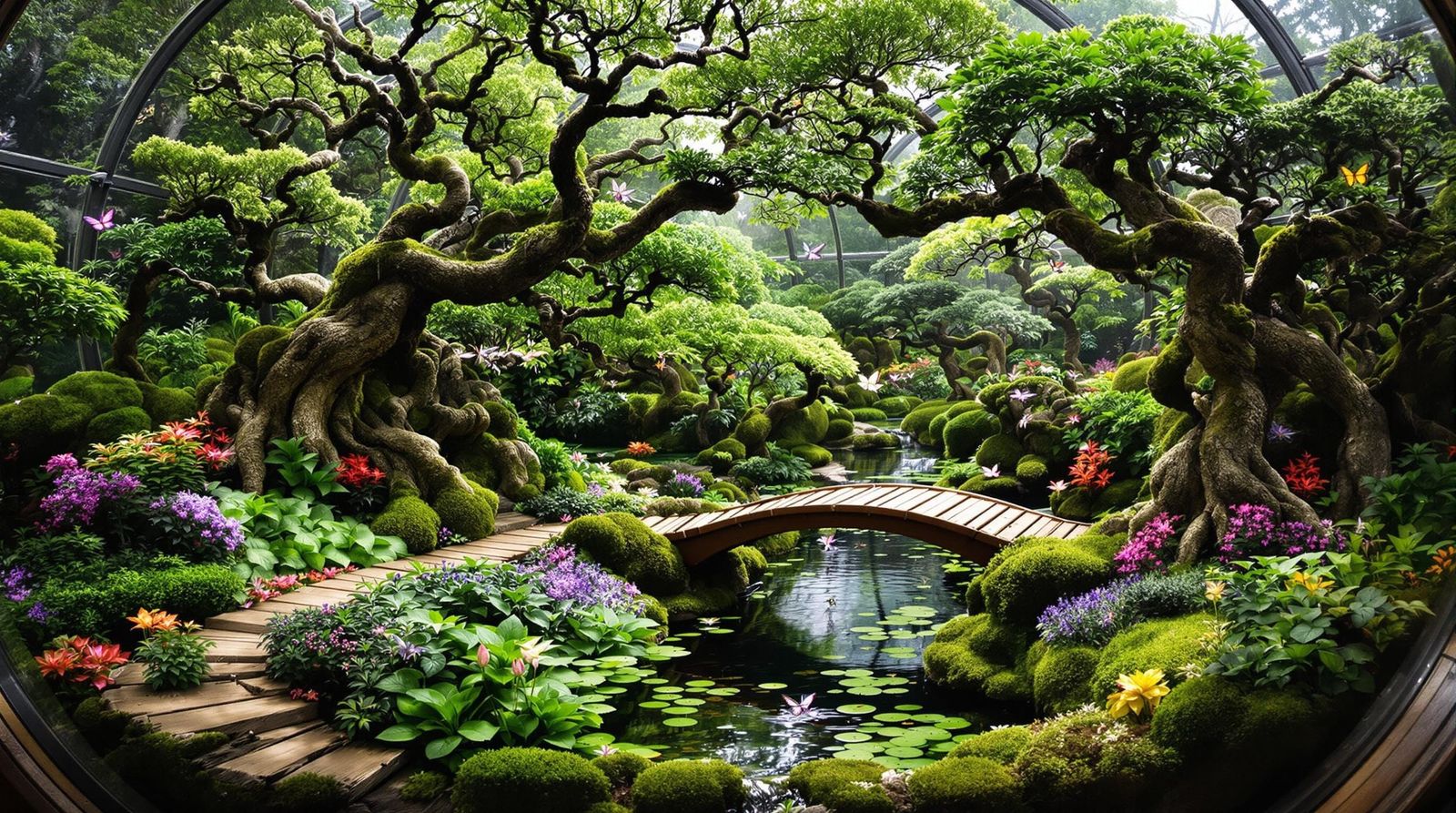 Surreal Filmic Still Life of a Glass Terrarium in a Tropical...