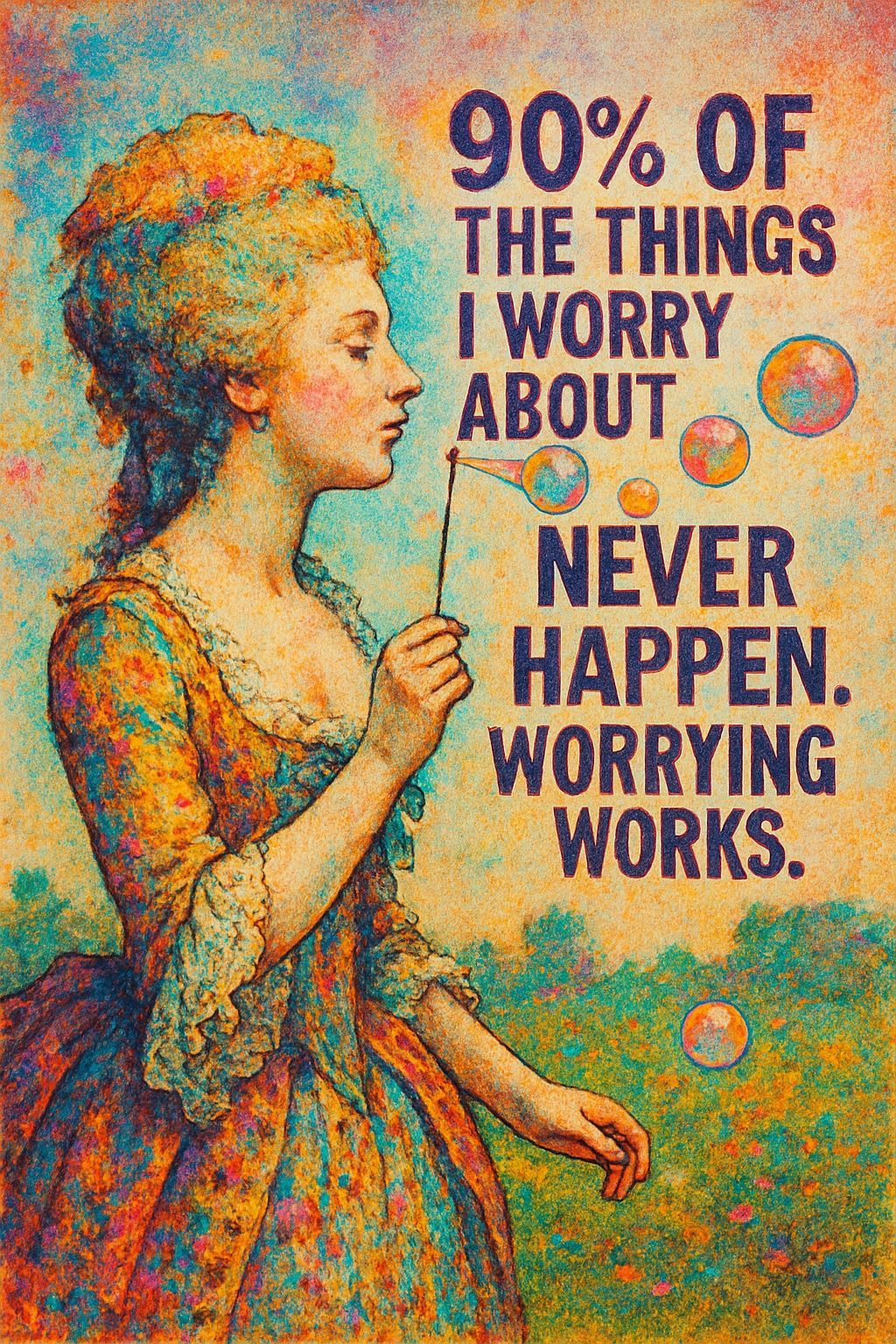 Meme: 90% of the things I worry about never happen. Worrying works.