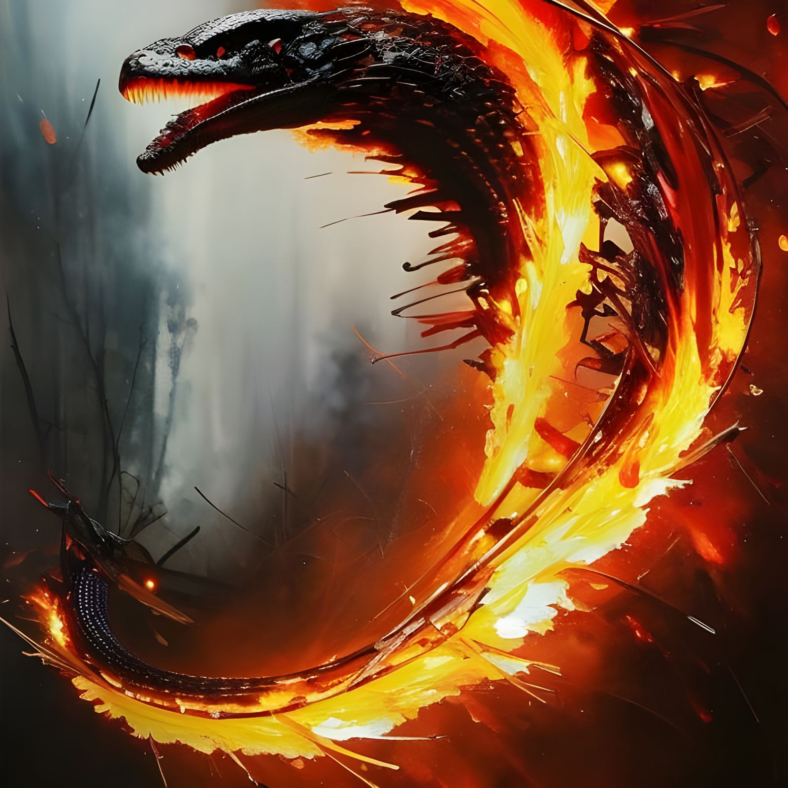 Fiery Snake Portrait in Gouache Illustration Style