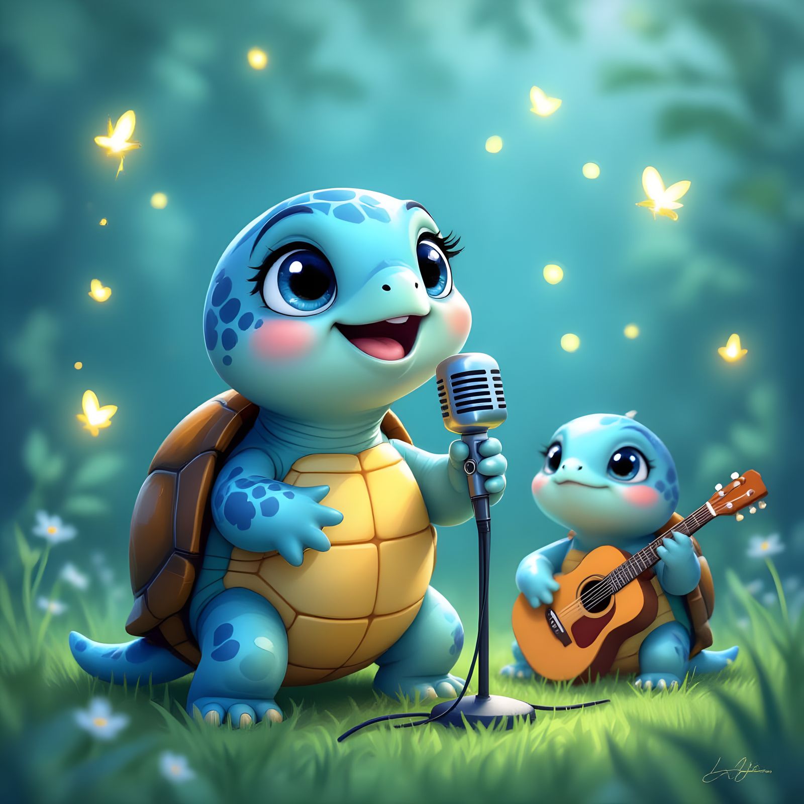 Turtle Concert in Hyper-Realistic Digital Art