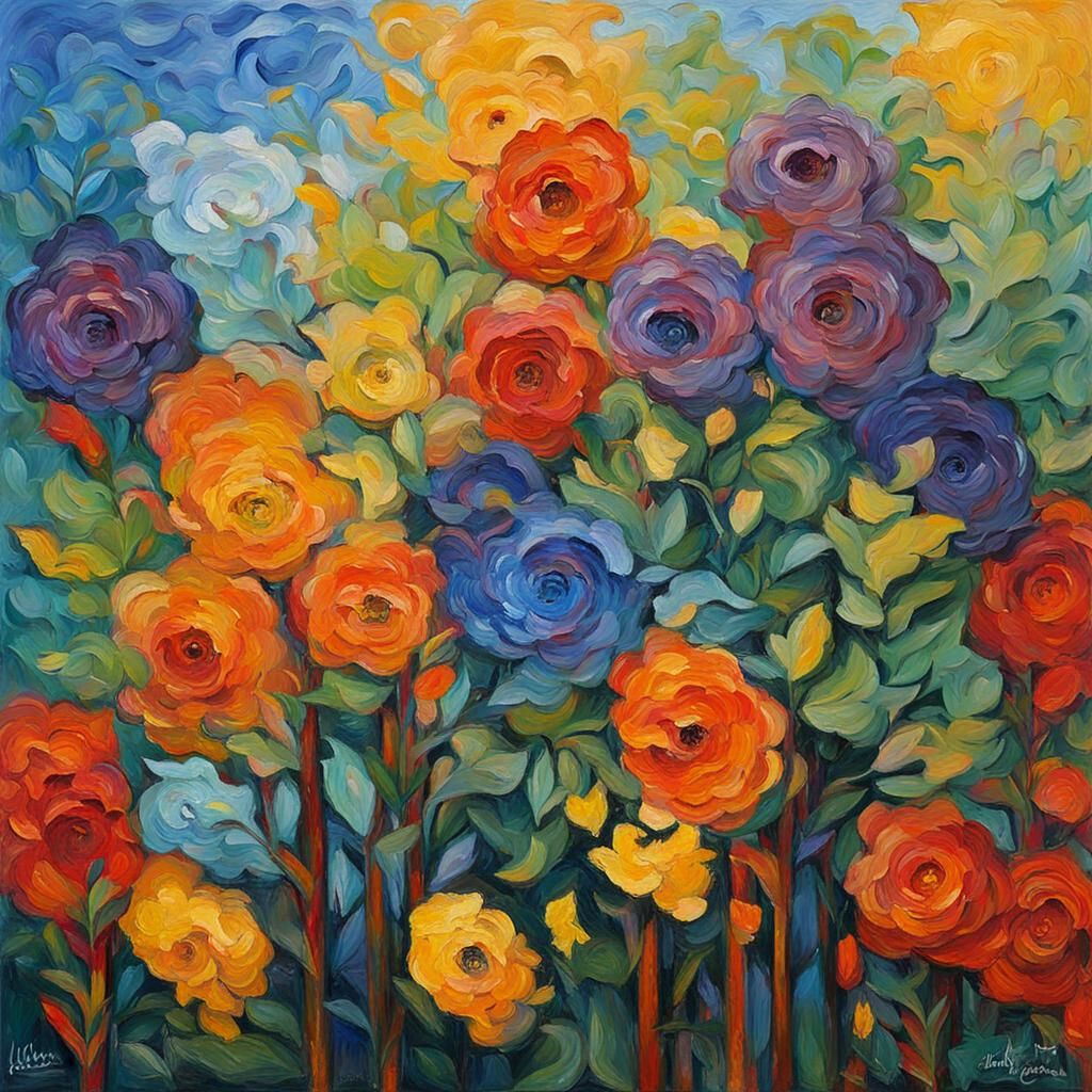 Colorful Neo-Impressionist Oil Painting with Impasto Texture