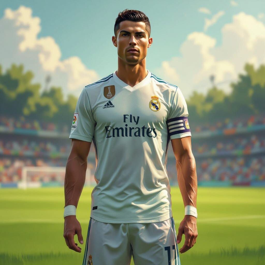 Cristiano Ronaldo on Soccer Field in Stylized Digital Art