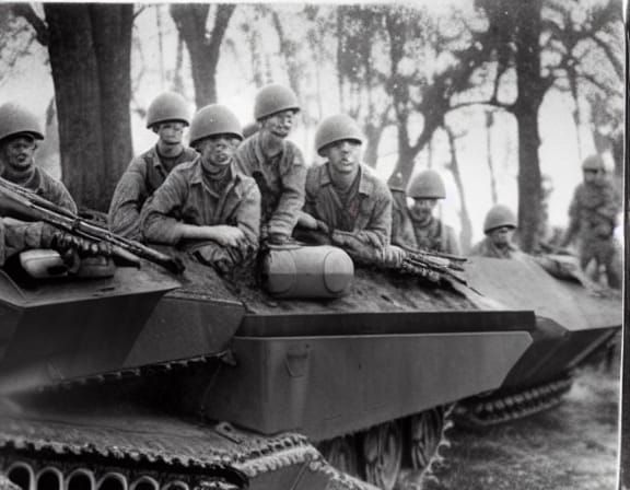 Soldiers with Tank in Vintage War Photo