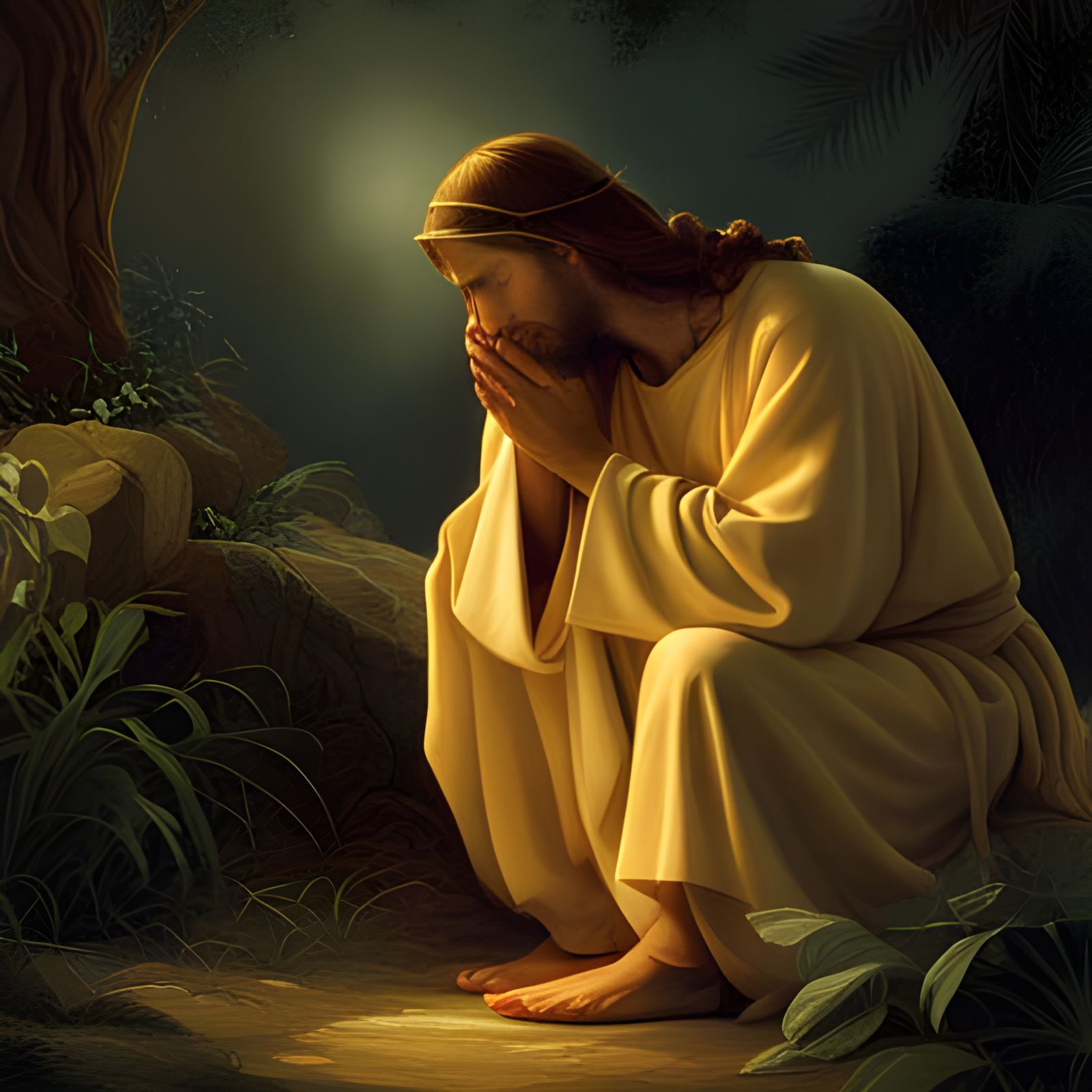 Jesus Praying in Gethsemane at Night