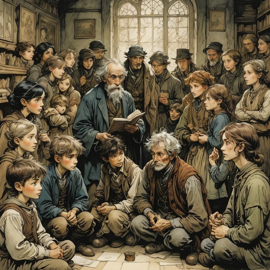 Attentive Students and Teacher: Whimsical Illustration