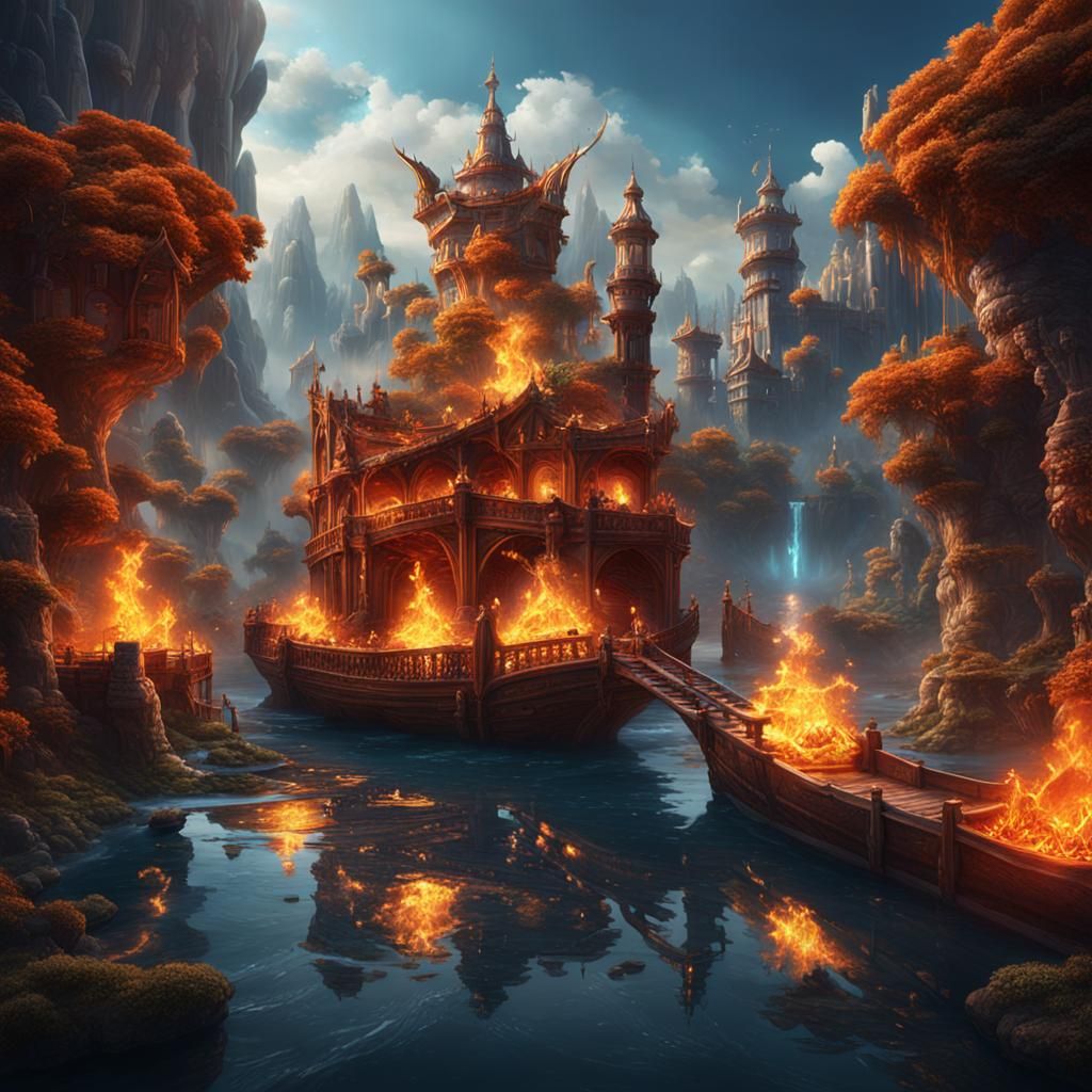 Fiery Water World: Fantasy Concept Art