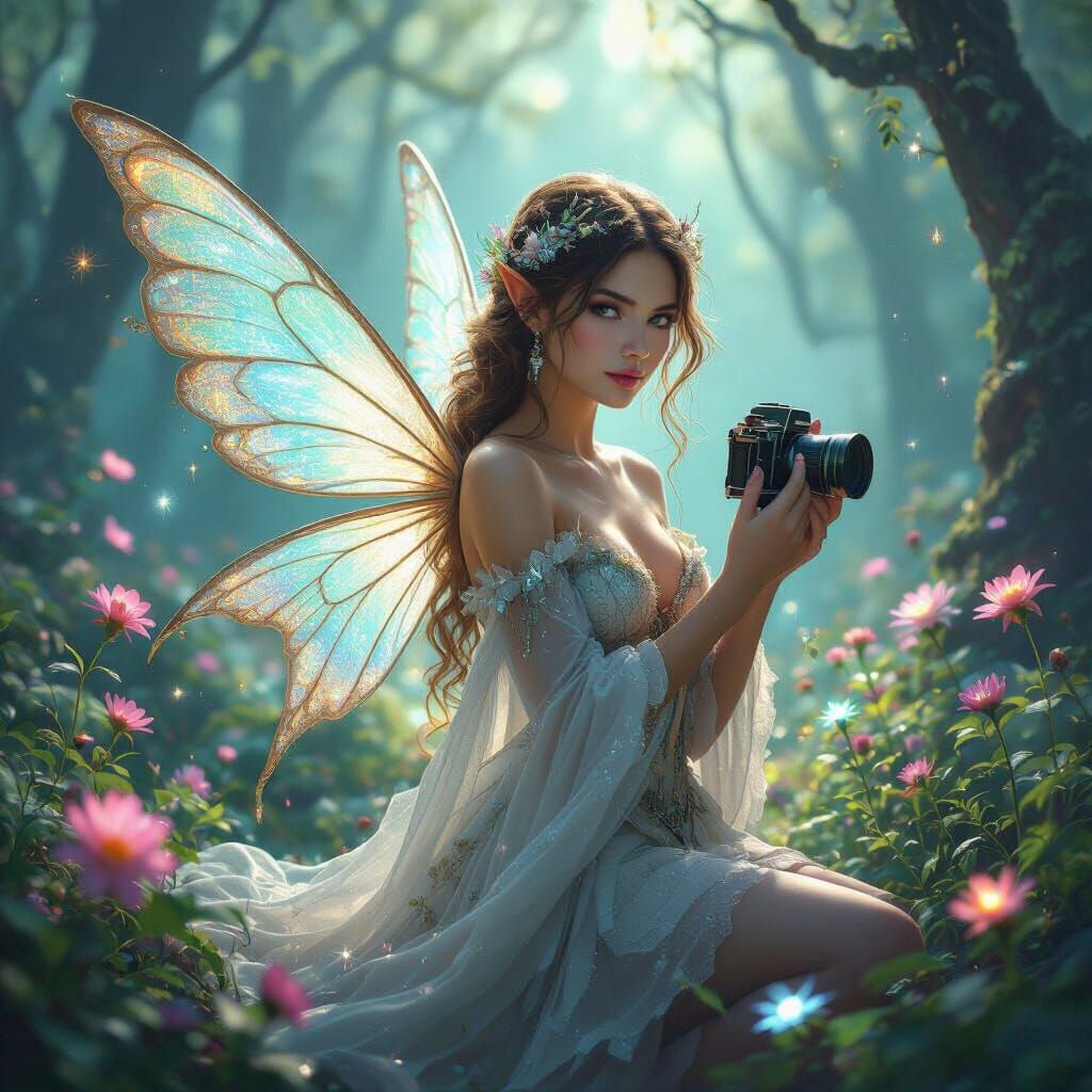 Stardust Fairy in Bioluminescent Forest, Photorealistic Styl...