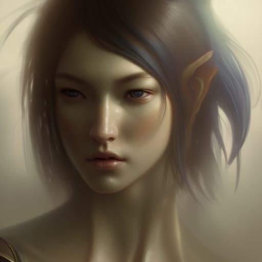 Japanese Half-Elf Centaur Rocker, Hyperdetailed Portrait