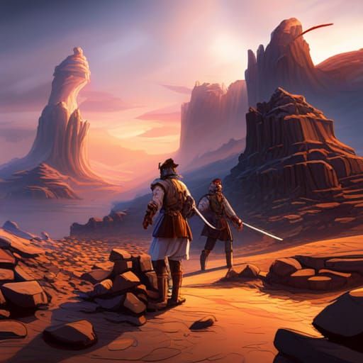 Fantastical Gun Duel in Detailed Matte Painting