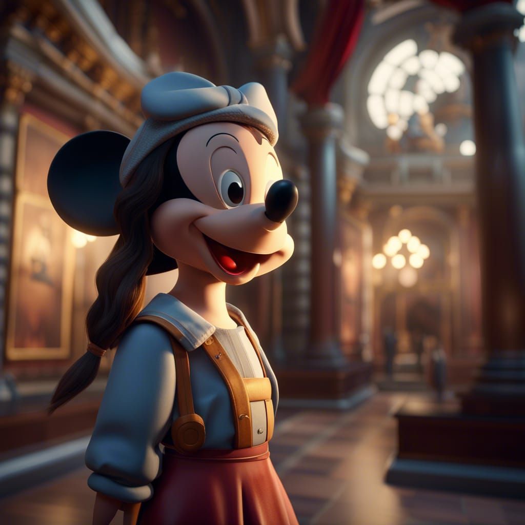 Girl with Mickey Bow in Disney Museum: 3D Render