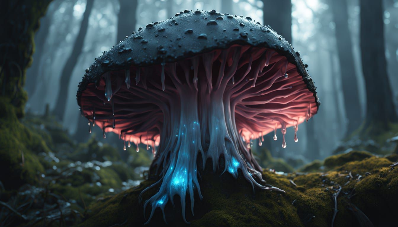 Bleeding Tooth Fungus Glows in Dark Forest