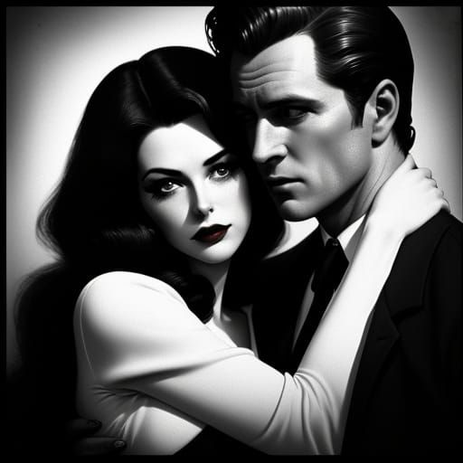Film Noir Embrace in Vintage Hollywood Style