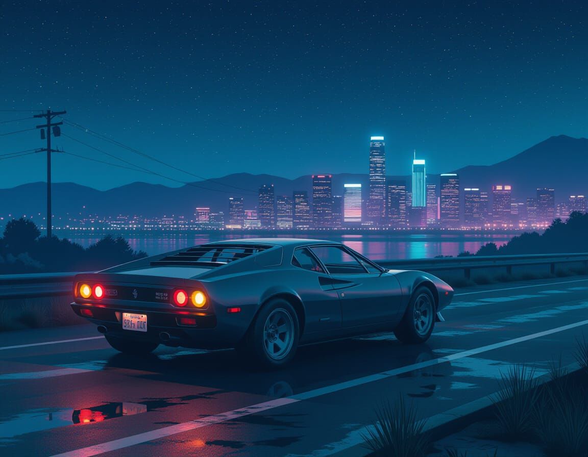 1970s Italian Sports Car on Desolate Highway