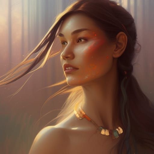 Hyperdetailed Portrait of Pocahontas in Art Nouveau Style