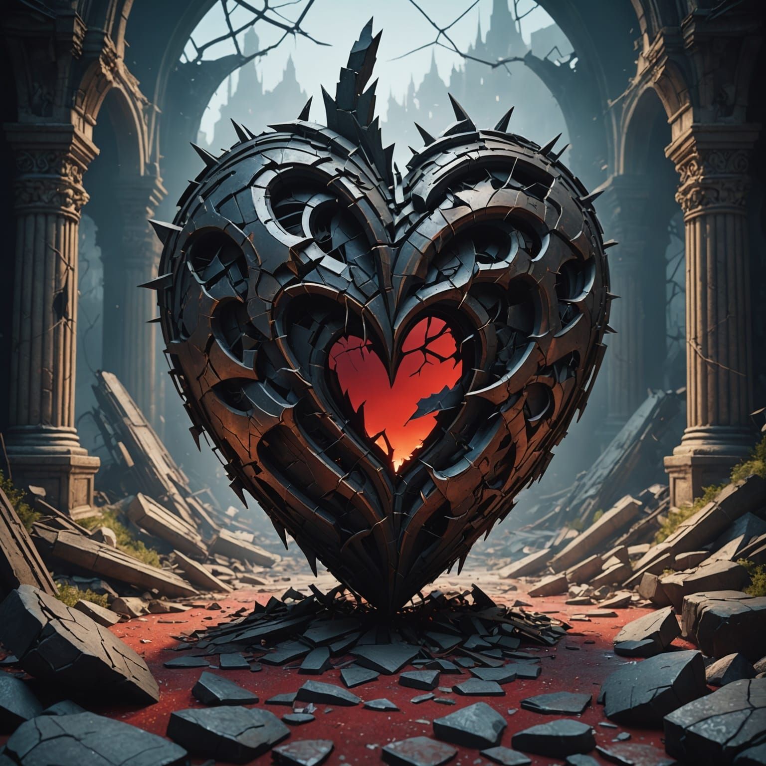 Broken Heart Fragments: Detailed Matte Painting