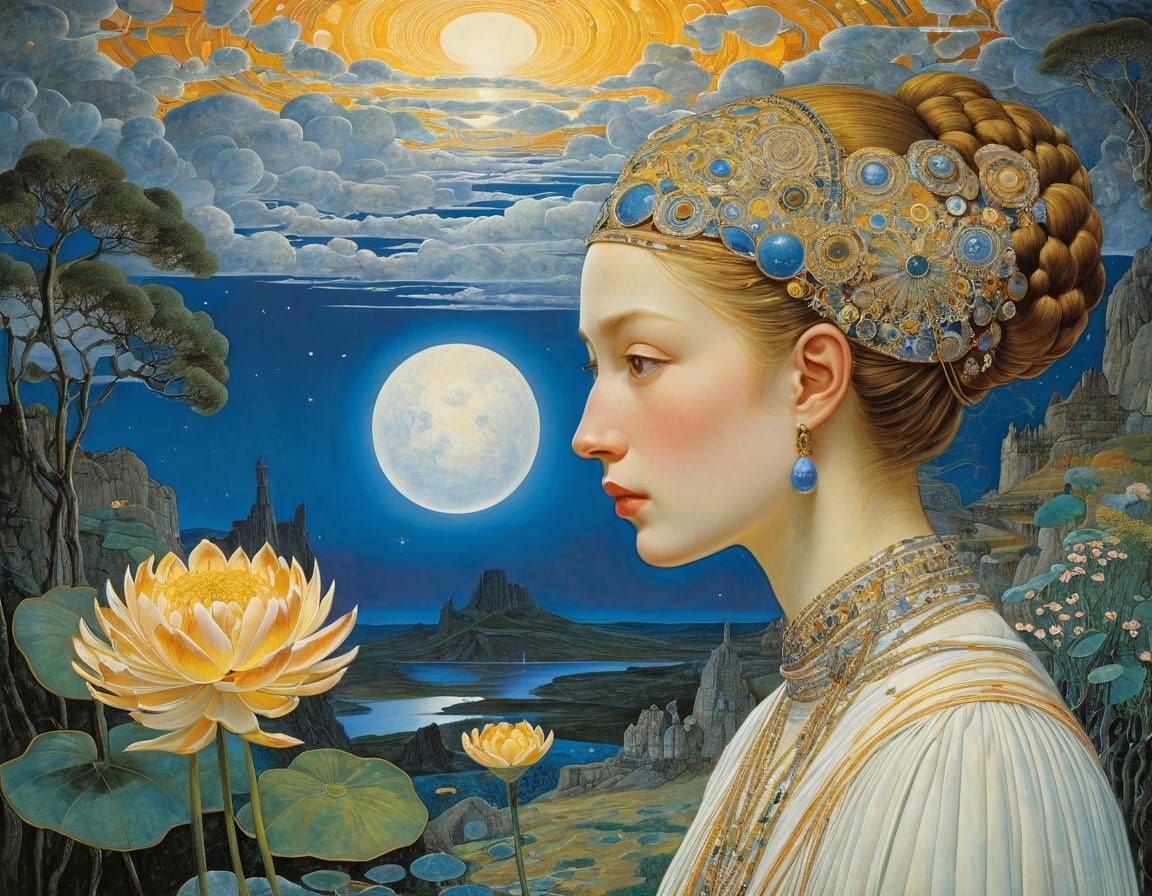 Ethereal Portrait Inspired by Art Nouveau and Pre-Raphaelite...