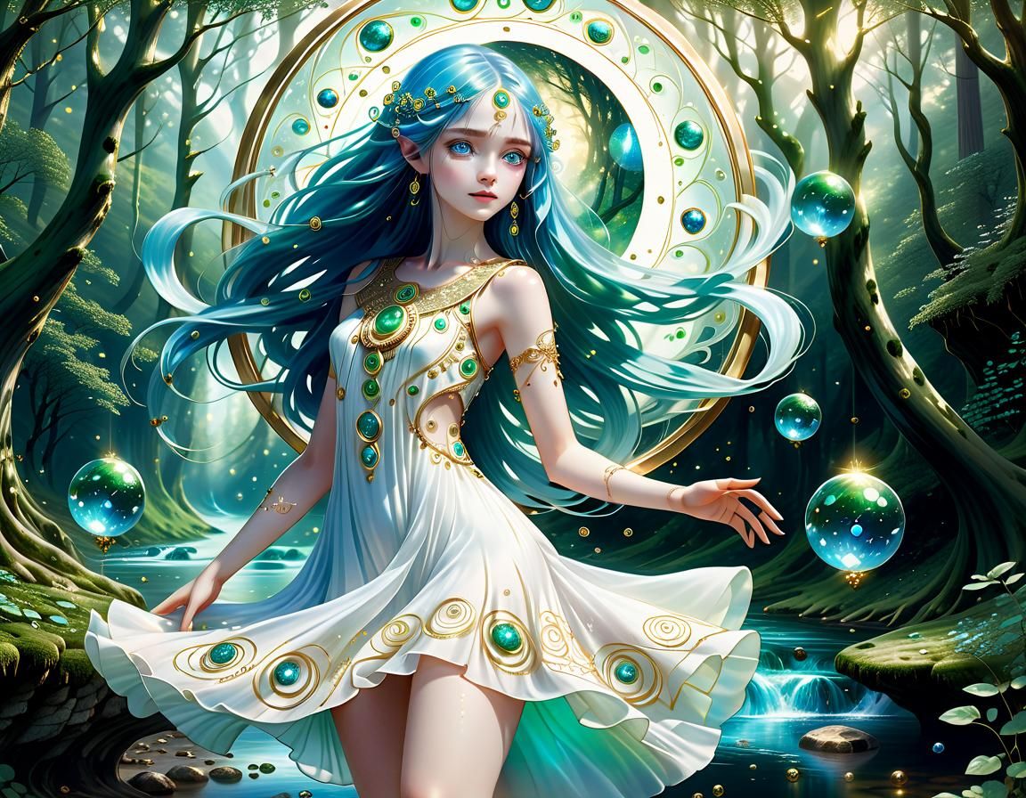 Enchanting Forest Mage with Blue Hair