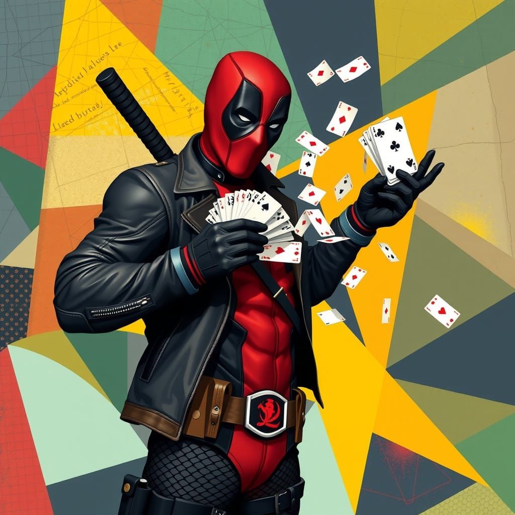 Deadpool as Punk Magician in Cubist Style
