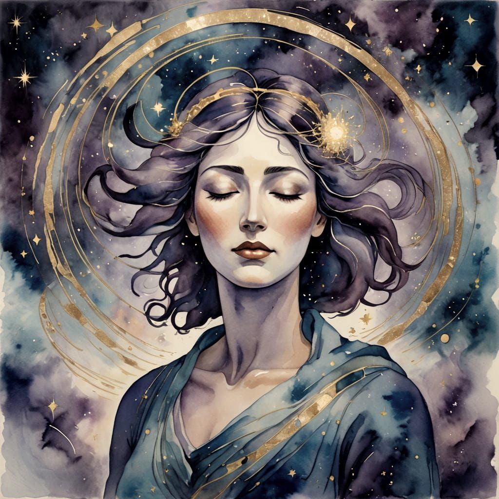Ethereal Shanti Allegory in Cosmic Oil Painting Style