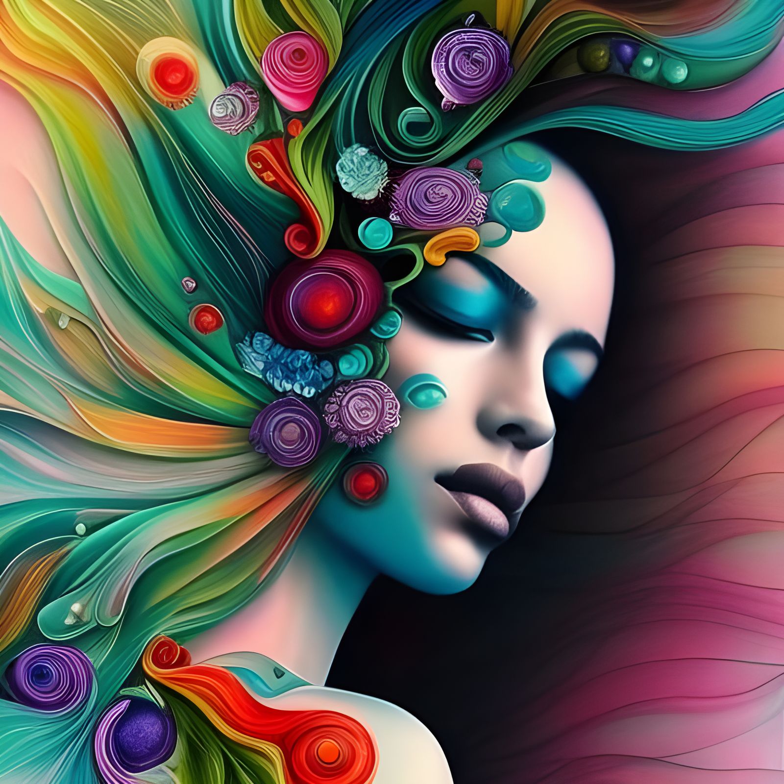 Elaborate Flowing Floral Collage with Pearls and Paint