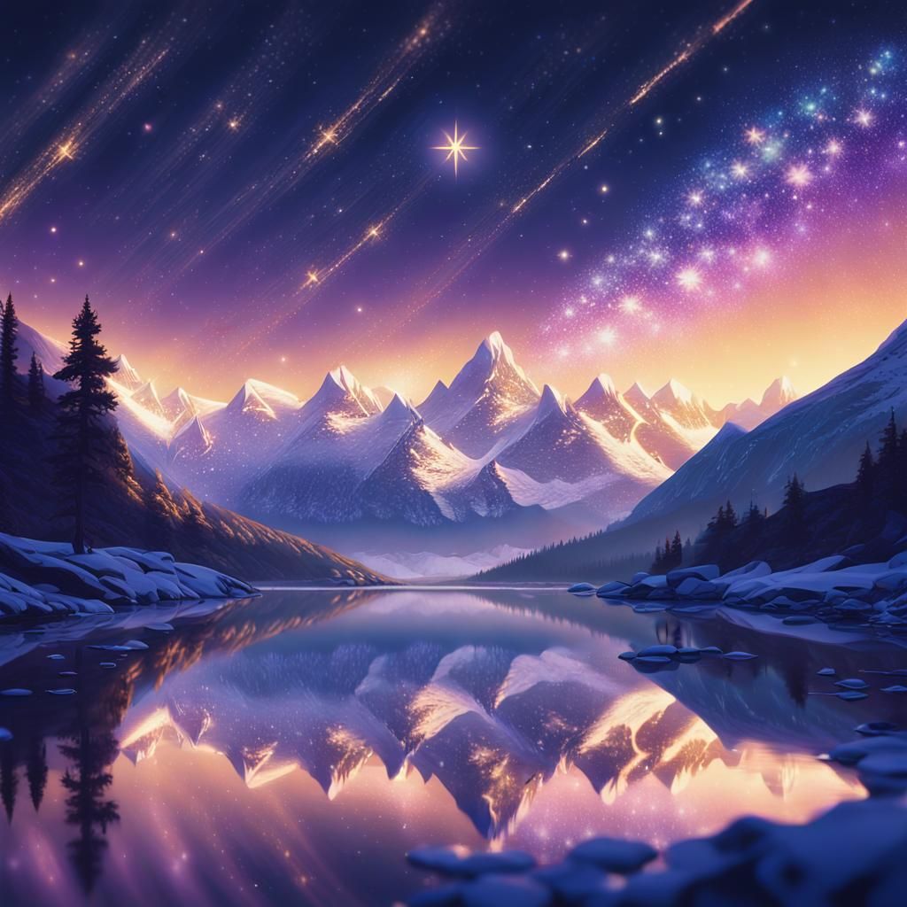 Majestic Mountains and Starry Sky at Night