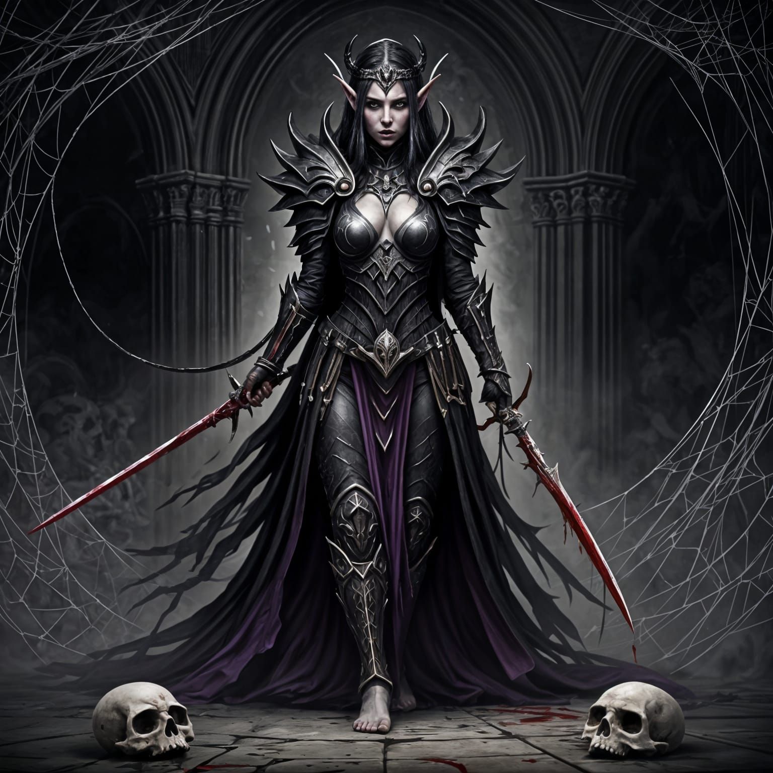 Dark Elf Priestess in Gothic Armor