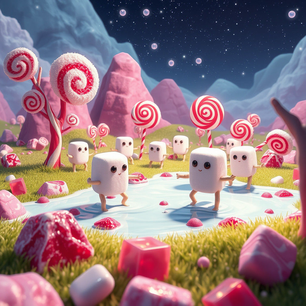 Sweet Land: Marshmallow Beings in a Candy Landscape