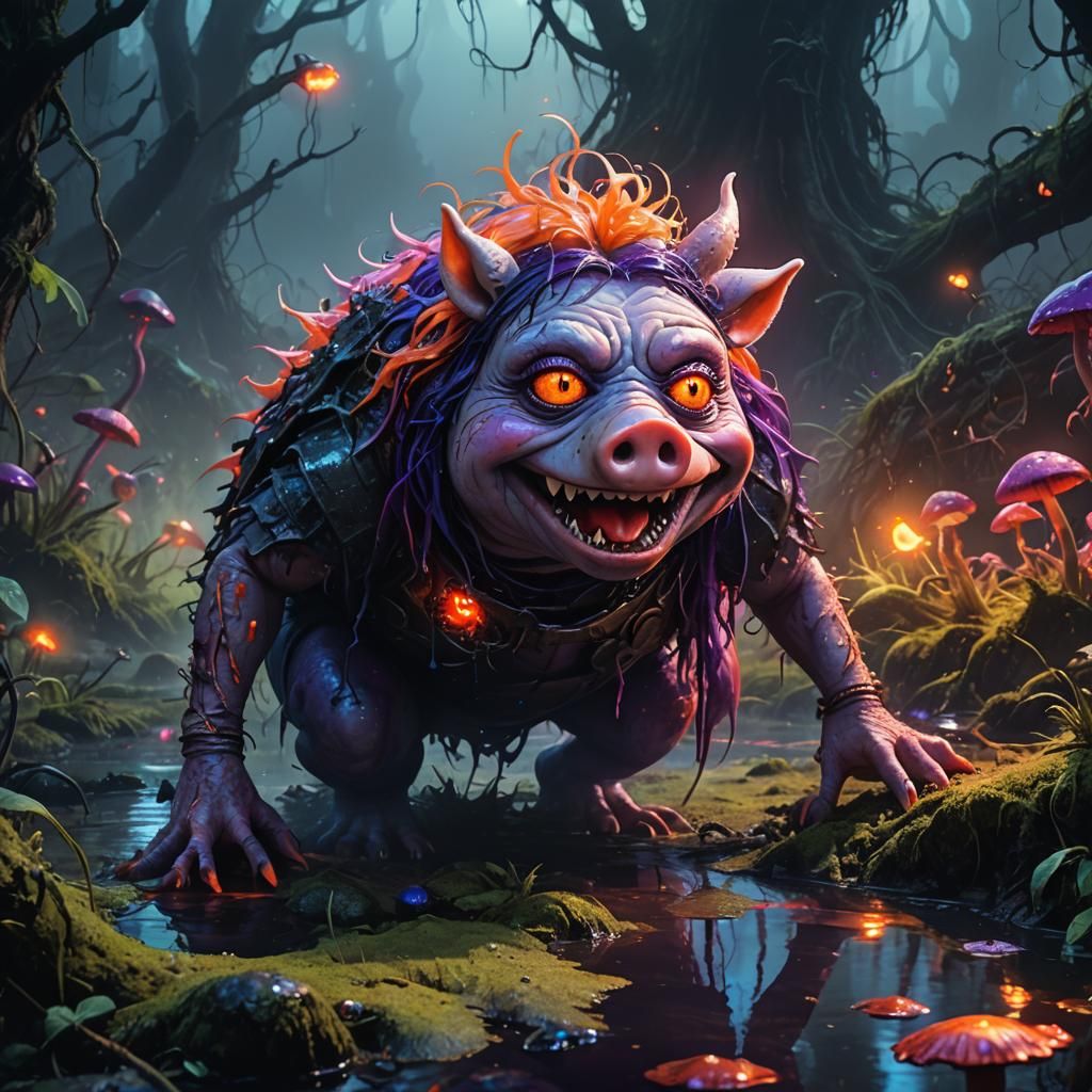 Miss Piggy, Grotesque Swamp Monster in Neon Colors