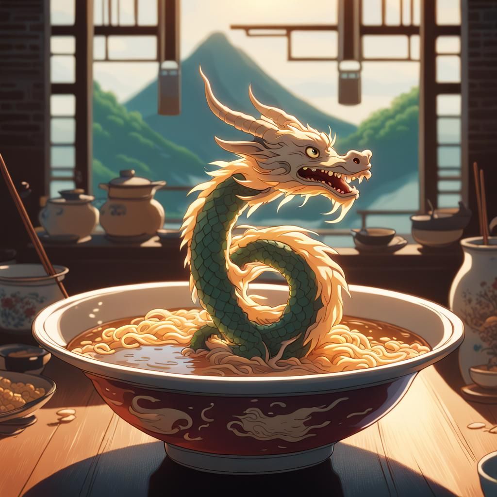 Dragon Swims in Ramen: Studio Ghibli Anime Visual