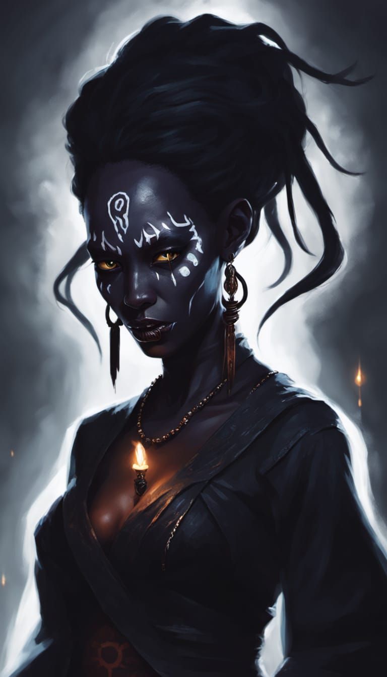 Macabre Voodoo Priestess in Dark Ritualistic Energy