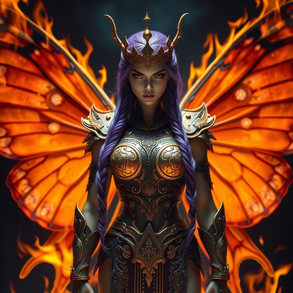 Ethereal Fantasy Warrior with Vibrant Wings and Golden Armor