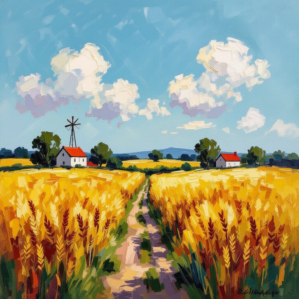 Impasto Wheat Field with Sculptural Strokes