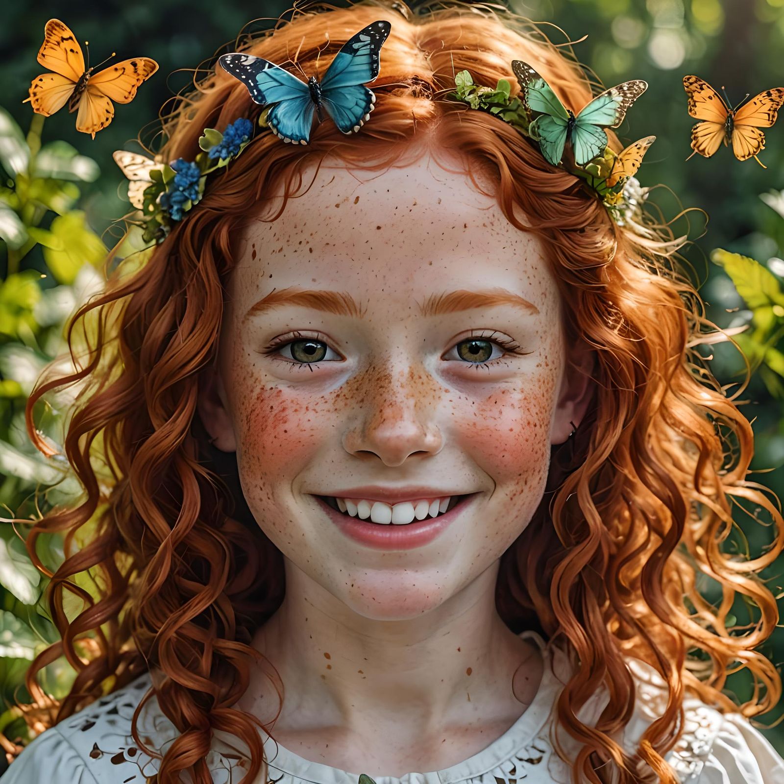 Cute Redhead Girl with Butterfly: Hyperrealistic Portrait