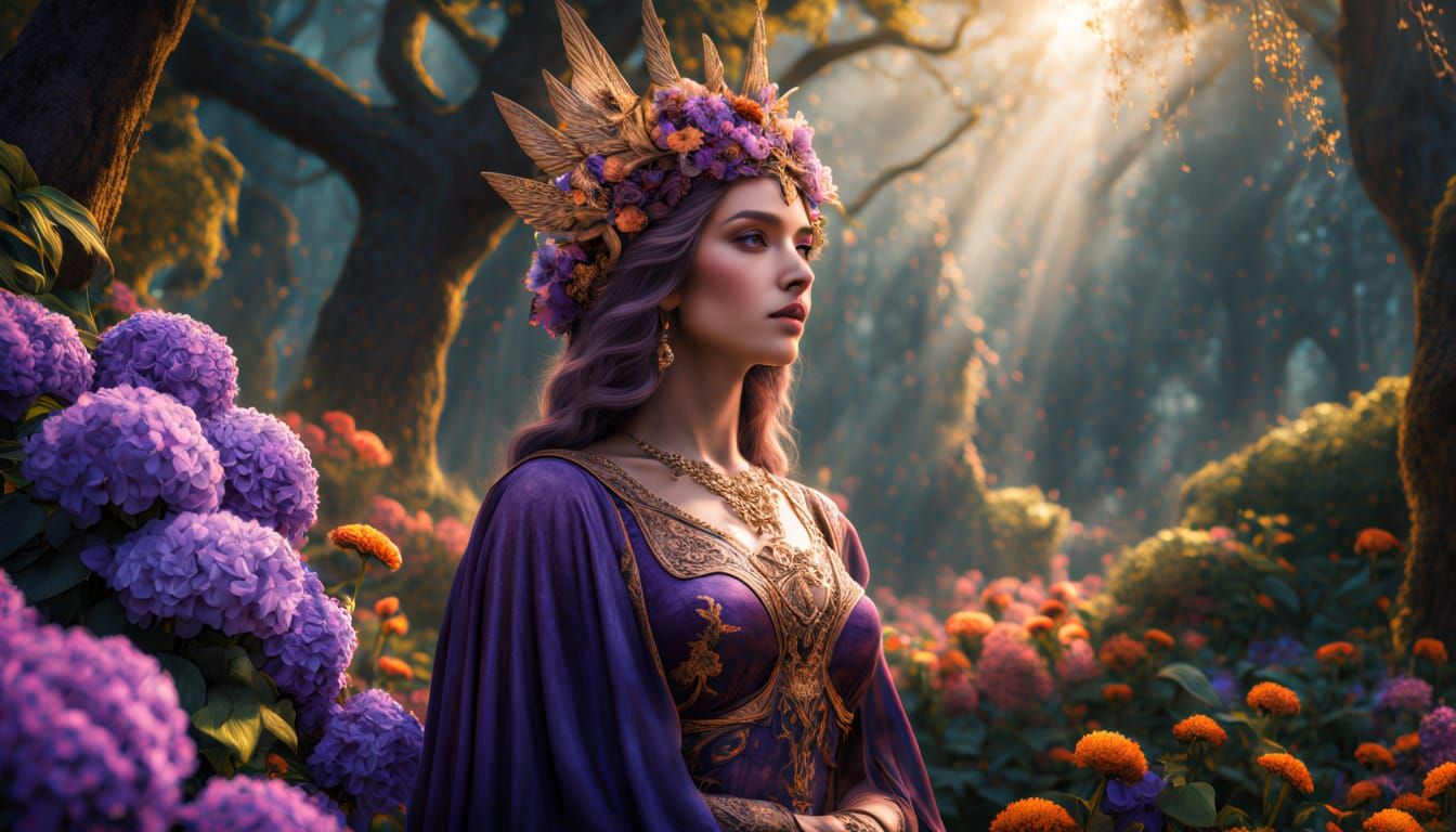 Ethereal Goddess in Vibrant Dream Garden