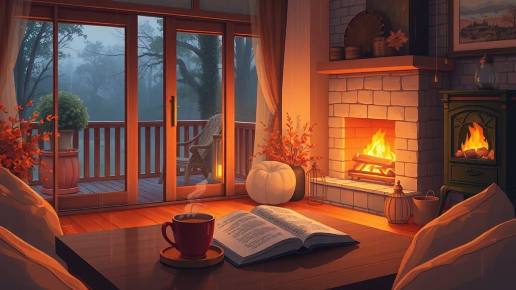 Cozy Autumn Evening in Lo-fi Anime Style