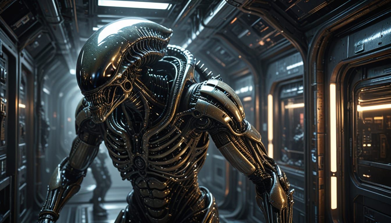 Alien Looms Over Astronaut in Biomechanical Sci-Fi