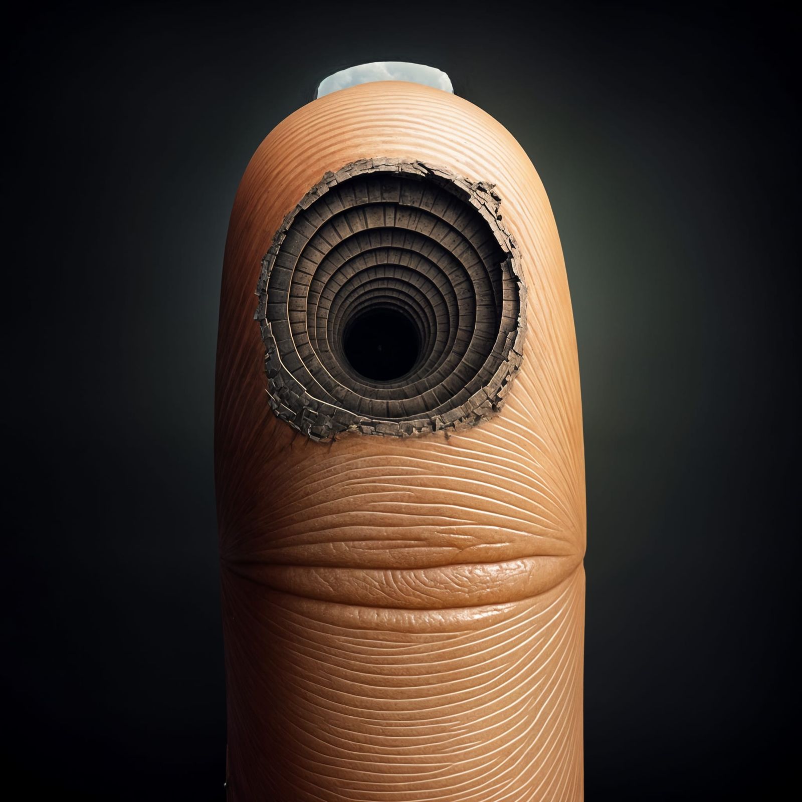 Surreal Fingertip with Staircase to Pit